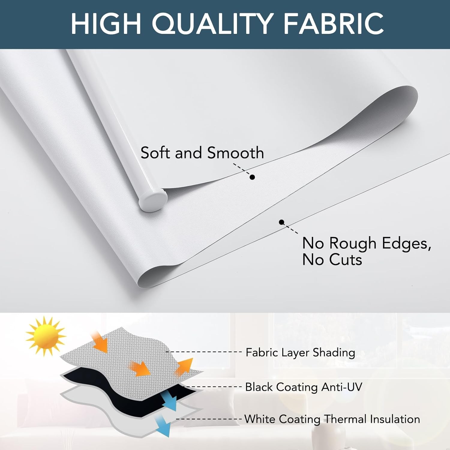 Roller Window Shades Free-Stop Cordless Blackout Blinds, Thermal Insulated Pull