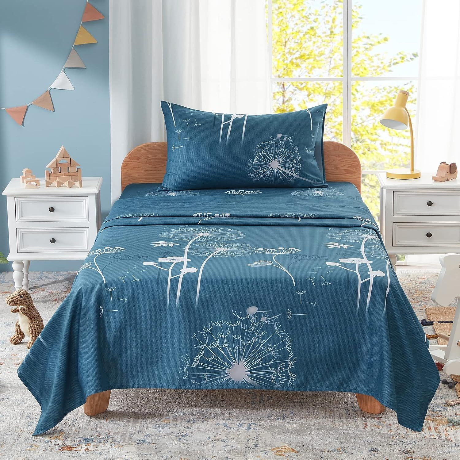 Homiest 3pcs Dandelion Flower Sheets Twin Size Twin, – Teal