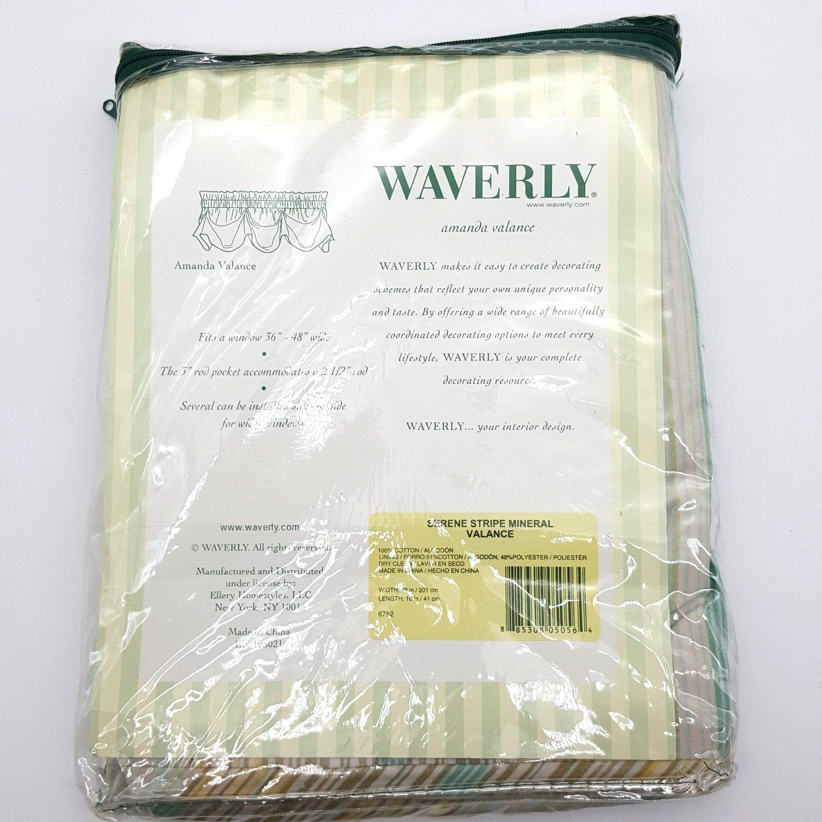 Waverly AMANDA Window Valance Serene Stripe Mineral Aqua Yellow 16″x79″