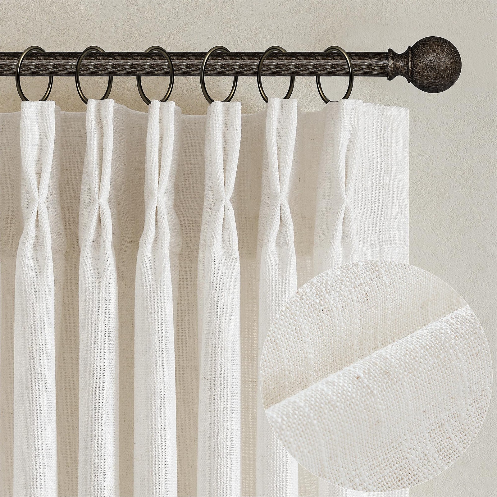 Natural Pinch Pleated Linen Curtains 84 Inch Length 2 Panels for Living Room