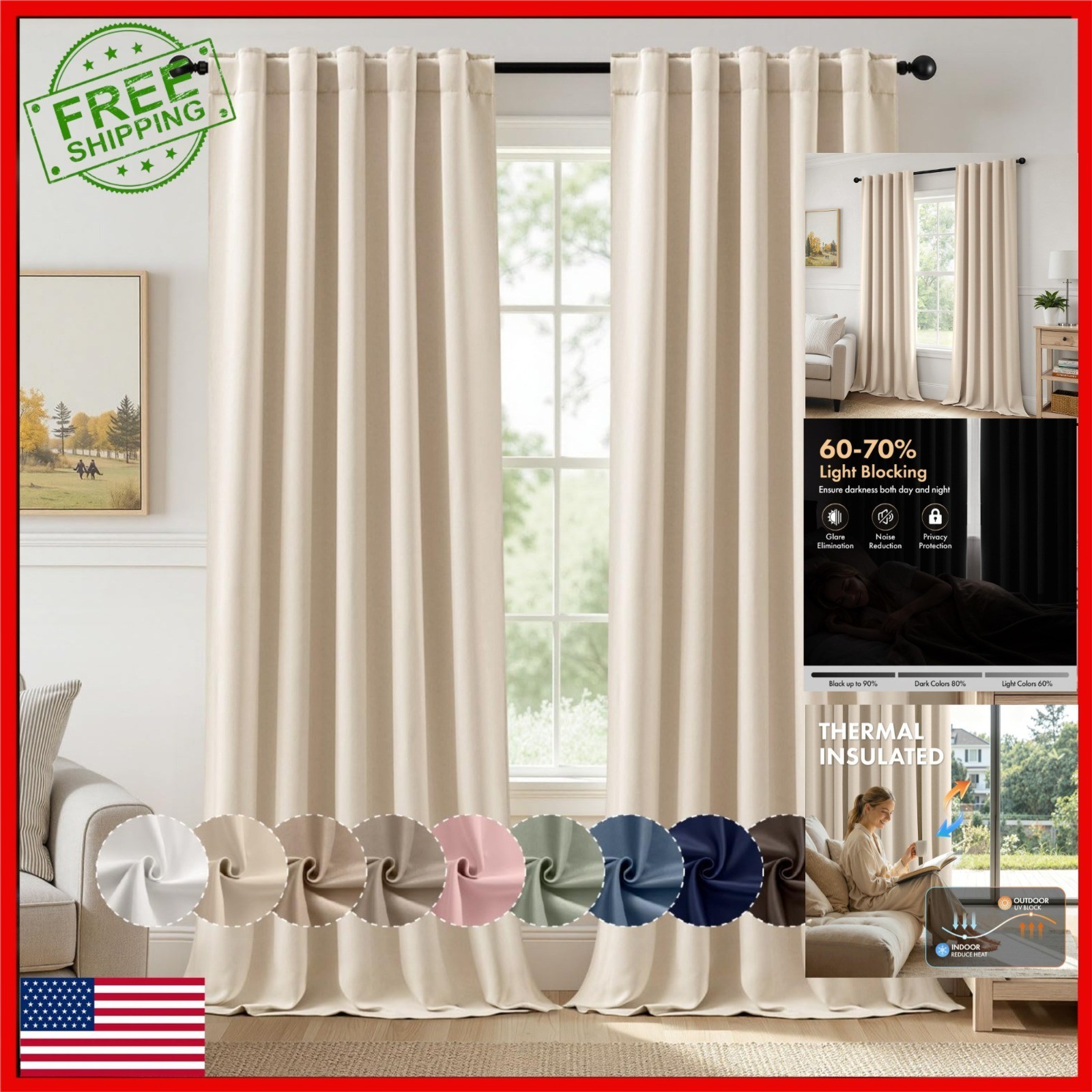 MIULEE Cream Beige Pinch Pleat Blackout Curtains 40×96 Inch 2 Panels