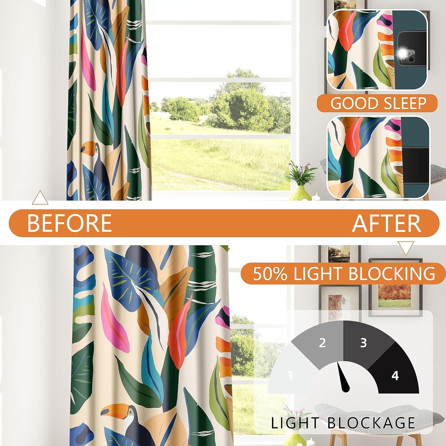 Colorful Tropical Plant Curtains Abstract Palm Leaf Window Treatments 84 Inch Lo