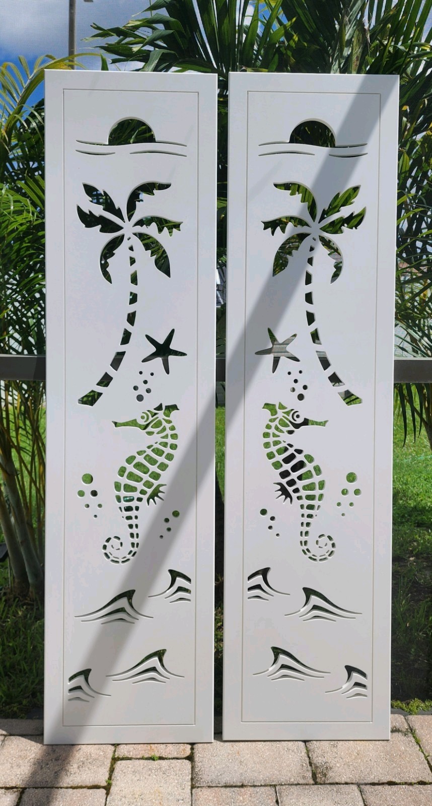 Decorative Window Shutters, Seahorse Design, Sold in Pair of 2 shutters