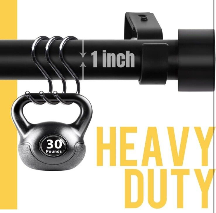 Kamanina 1 Inch Curtain Rod Single Drapery Rod 66-144 Inches(5.5-23 Ft) Black