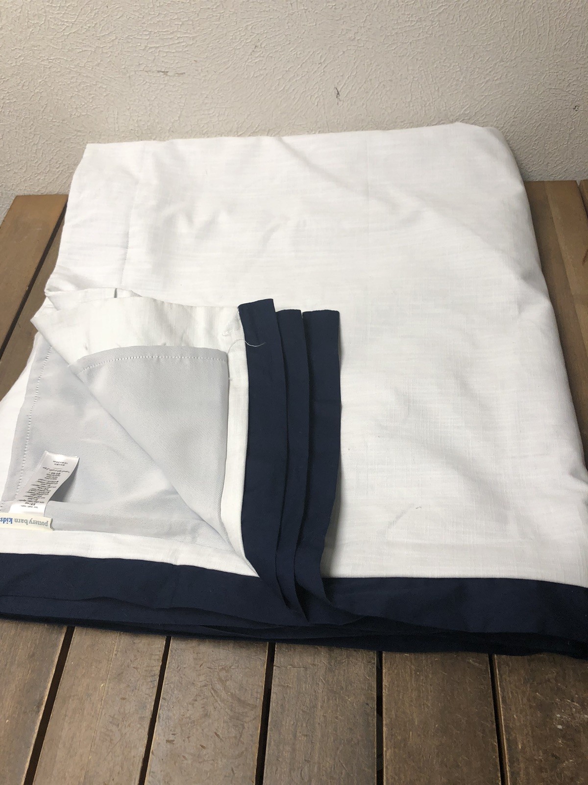 Pottery Barn Kids White Blue Border Blackout Curtain 1 Panel 44×84″ NWOT