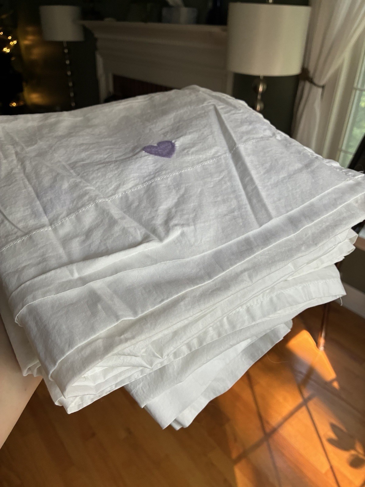 Set 4 Pottery Barn Kids Curtains Crisp White Purple Embroidered Hearts 44×84