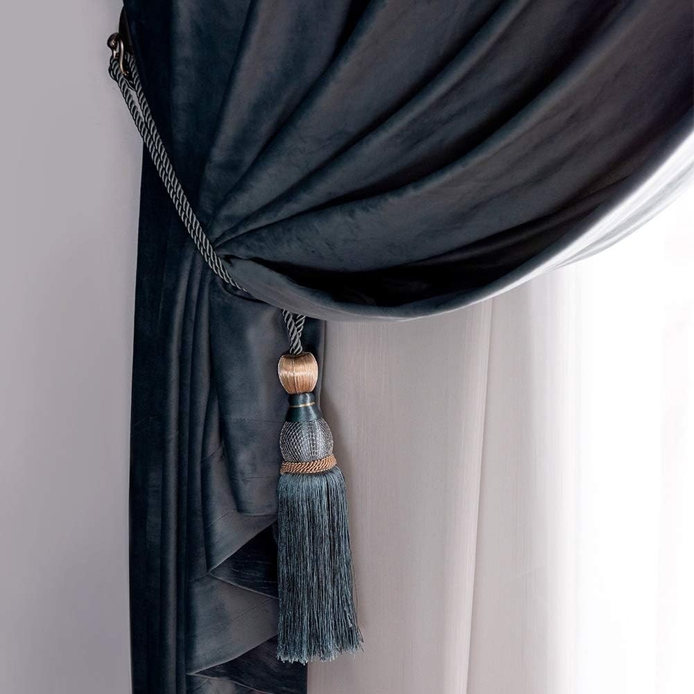 Luxurious Blue & Silver Curtain Holdbacks – Stylish 28″ Tiebacks Set of 2