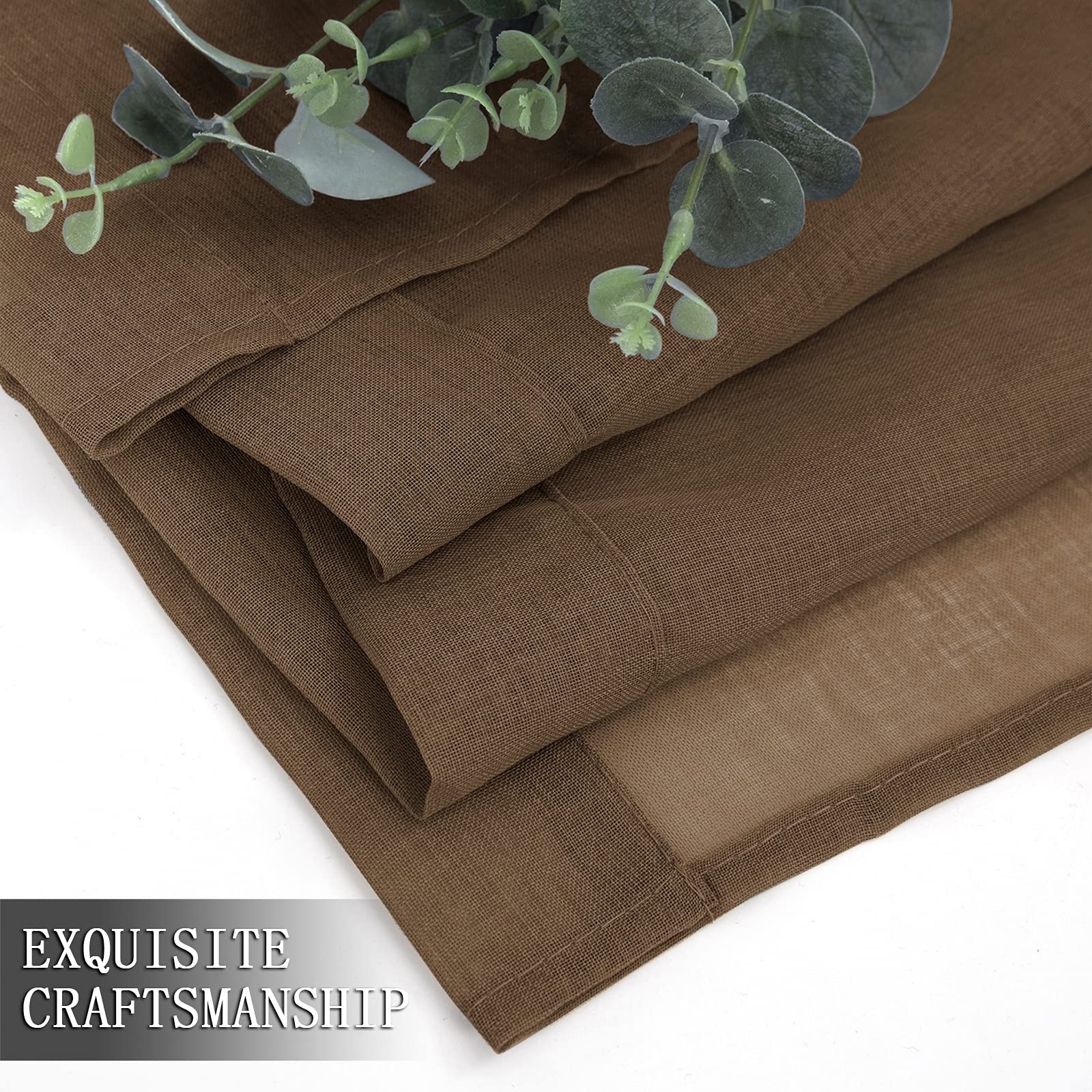 Tollpiz Short Sheer Curtains Linen Textured 54″W x 45″L (Pack of 2), Brown