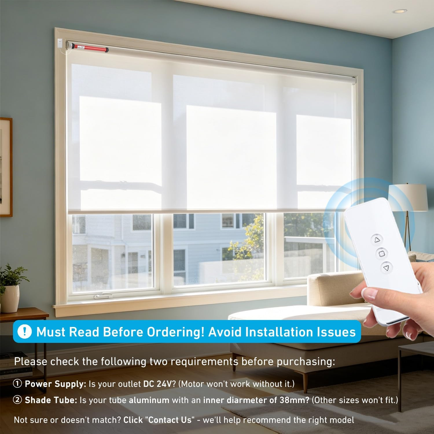 Smart 24V DC Roller Blind Motor Kit with Remote Control for 1.5″ Shade Tubes