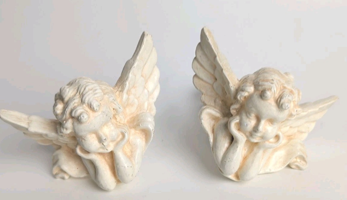 Vtg 5.75″Angel Cherub Curtain Hold Back Finial Door Handle Figurine Set of 2