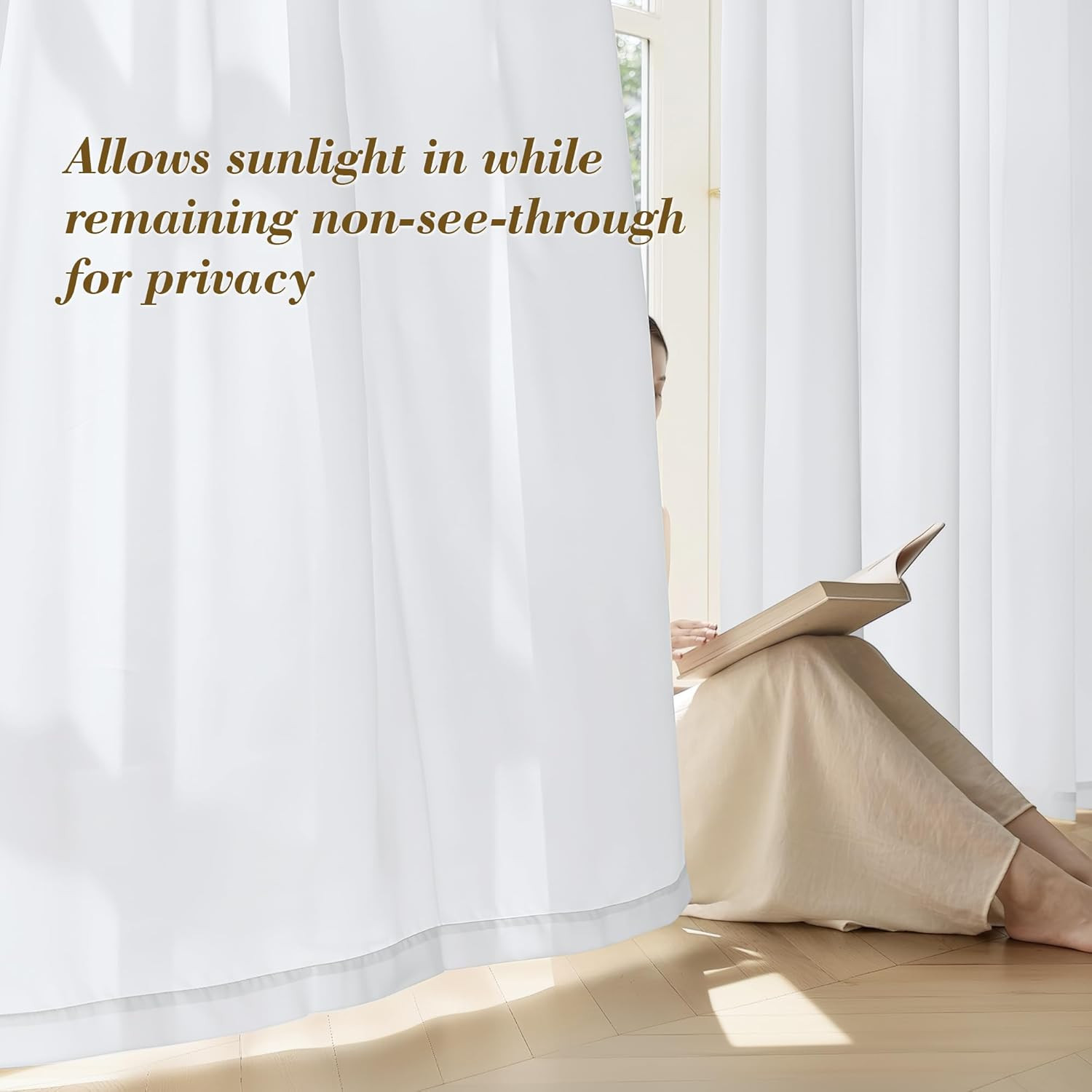 Sheer Non-See-Through White Curtains for Bedroom, Faux Silk That Let Light Curta