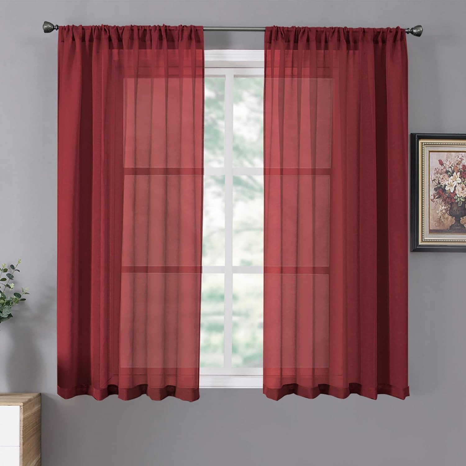 Short Sheer Curtain Linen Textured Bedroom Curtains Sheer Light Filtering Rod Po