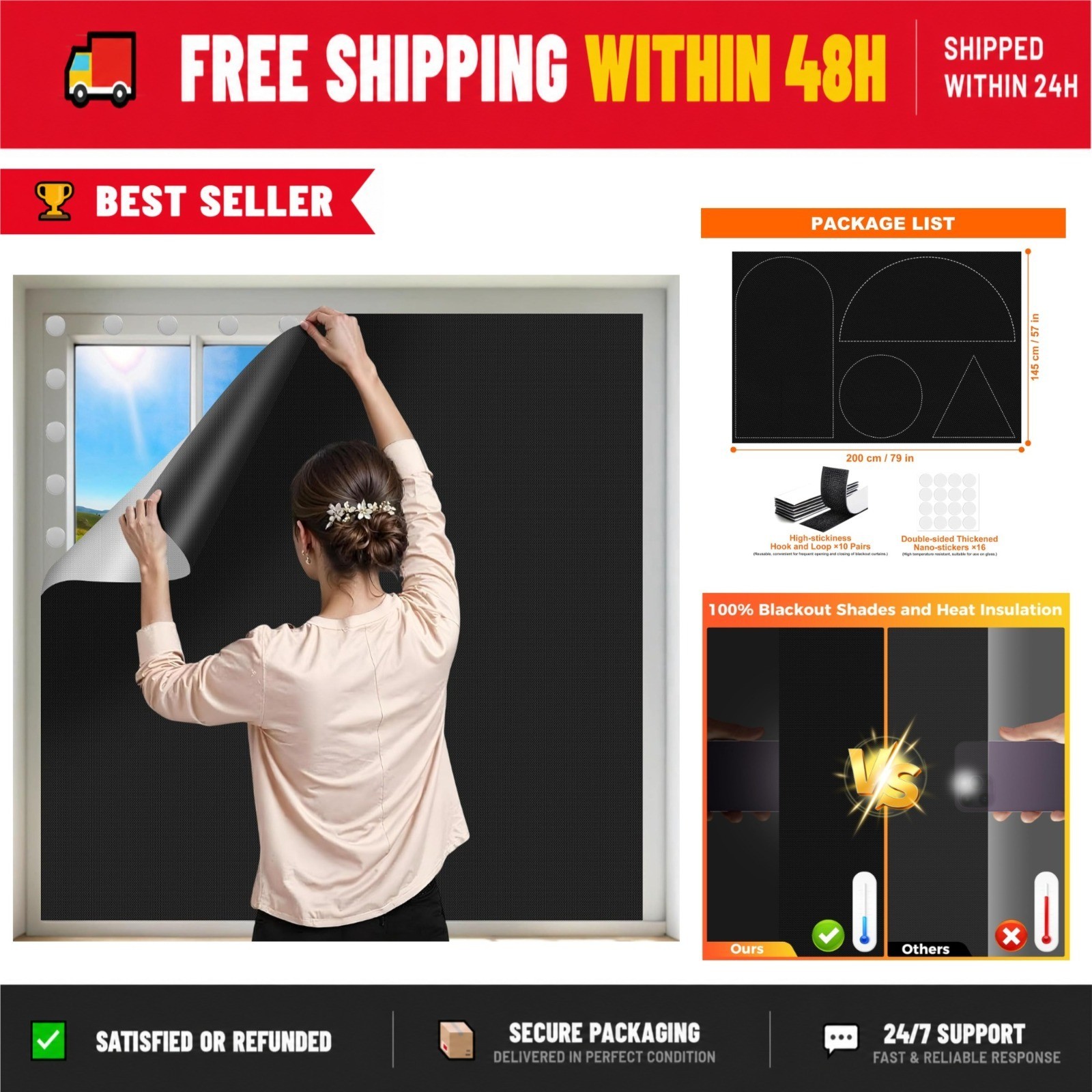 Blackout Curtains Portable Window Blinds Adhesive Thermal Shades 79×57