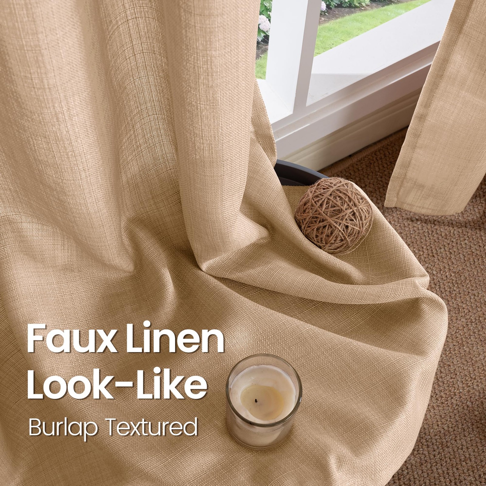 BGment Tan Curtains 84 Inch for Living Room – Light Filtering Faux Linen Look…