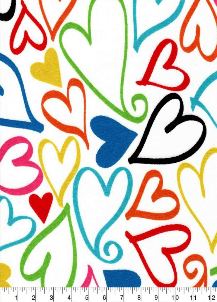 LINED WINDOW VALANCE 42 X 12 LOVE CRAZY COLORFUL HEART HEARTS RAINBOW