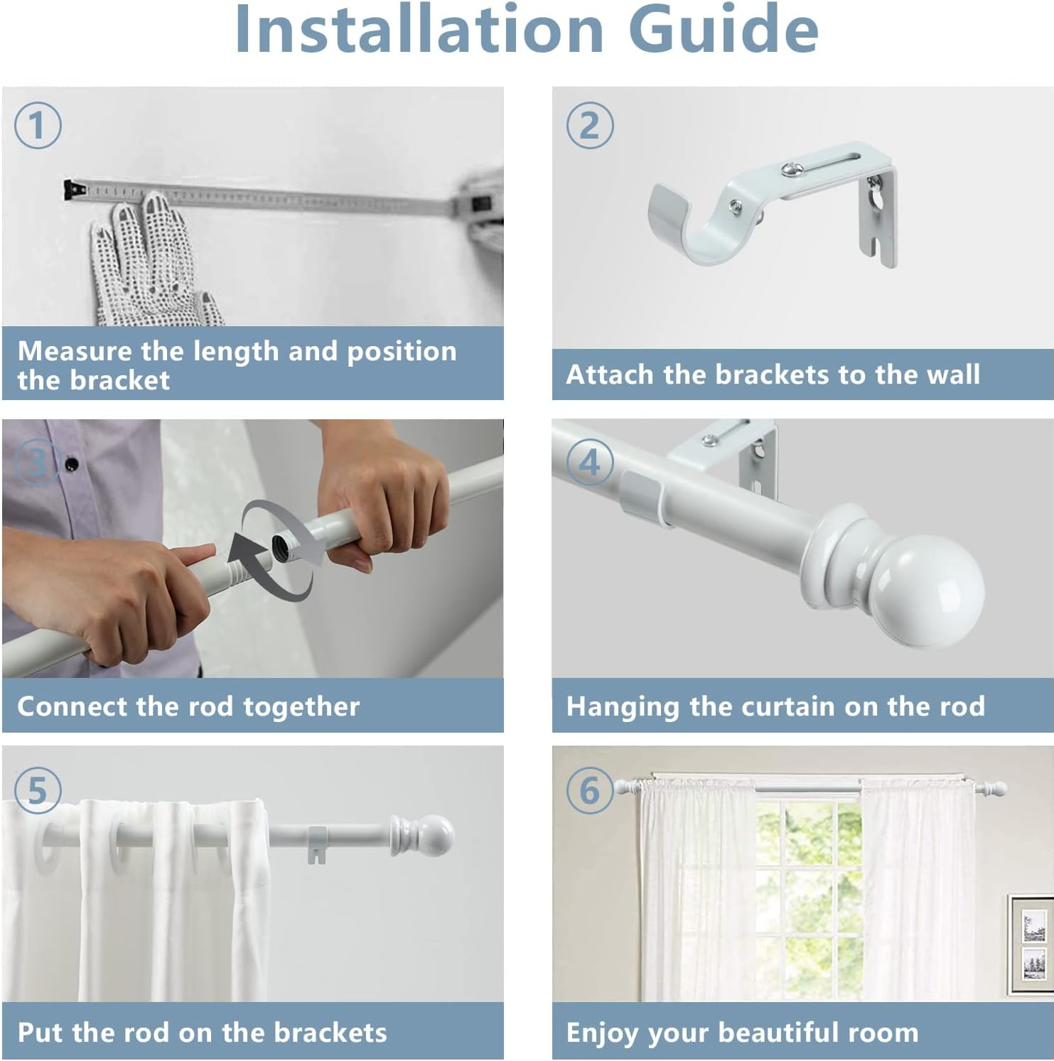 Rod For Window size 48~84″ long HD Metal 1″ Dia. Window Curtain Rod holder White