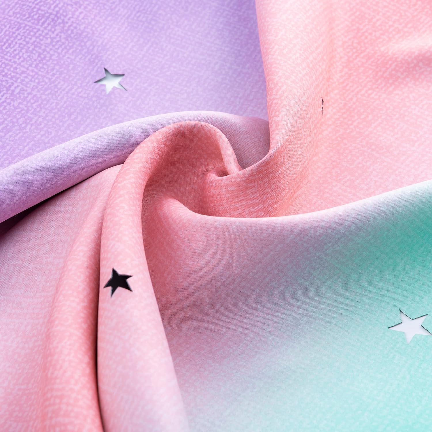 Rainbow Blackout Curtain Panel with Sheer Layer Star Cutouts 63 x 34 Inch Kids