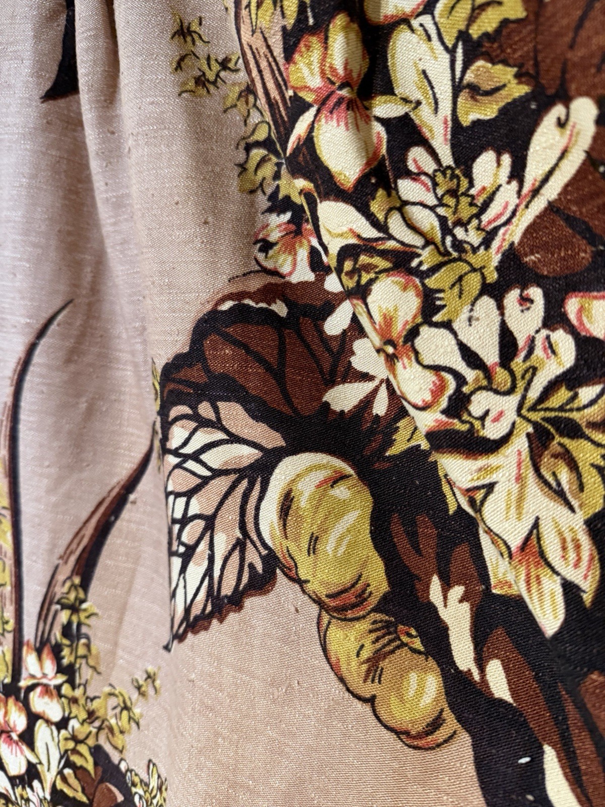 VTG Custom Brown Botancal Floral Woven Pinch Pleat Curtain Panel-52”x63”