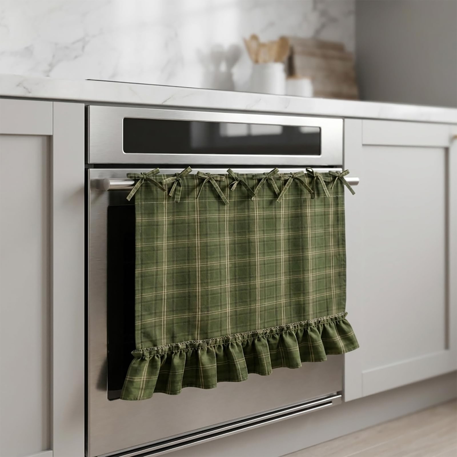 Handmade Farmhouse Oven Skirt Curtain for Kitchen Decor, 30 x 21.5 Inch Polye…