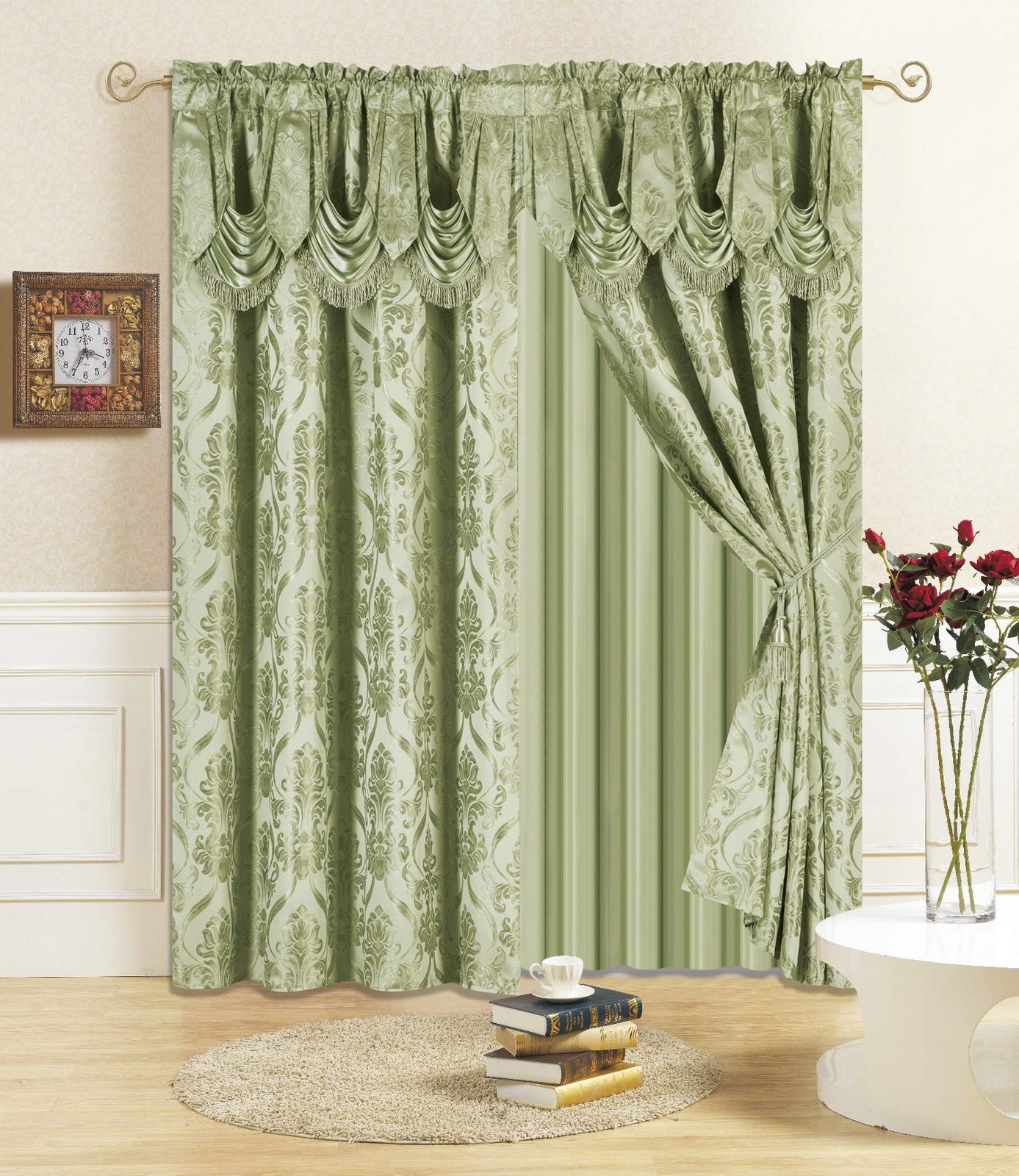 All American Collection New 4 Piece Drape Set with Attached Valance and Sheer…