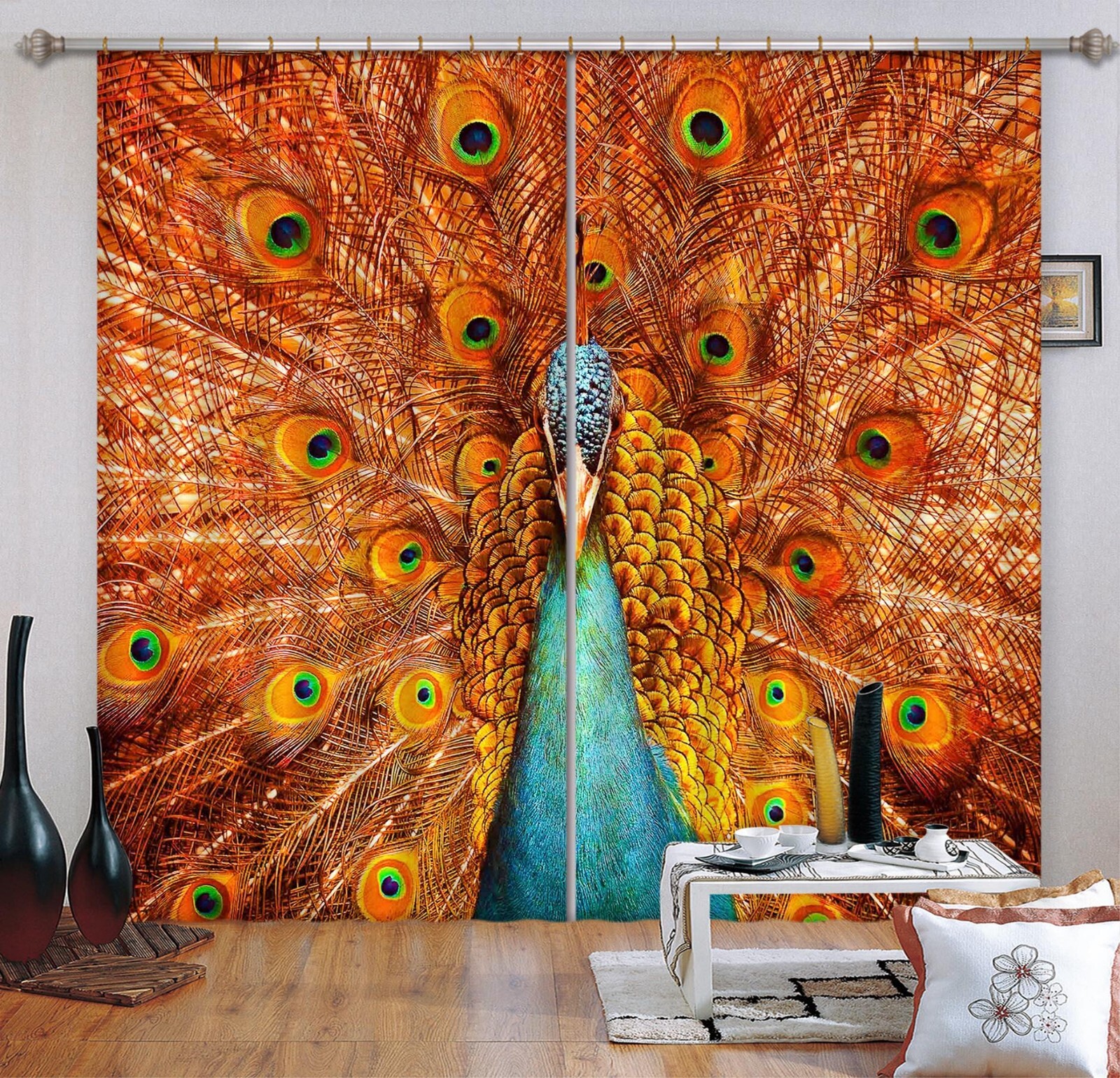 3D Orange Peacock ZHUA3884 Animal Photo Curtain Window Blockout Fabric Amy 2023