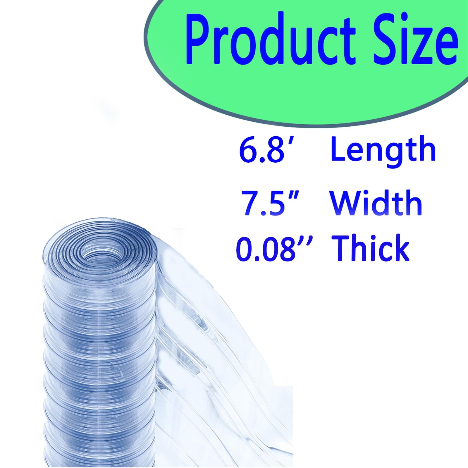 Plastic Vinyl Replacement Strip Curtain-Door，6.8’ Length x 7.5” Width x 0.08”…