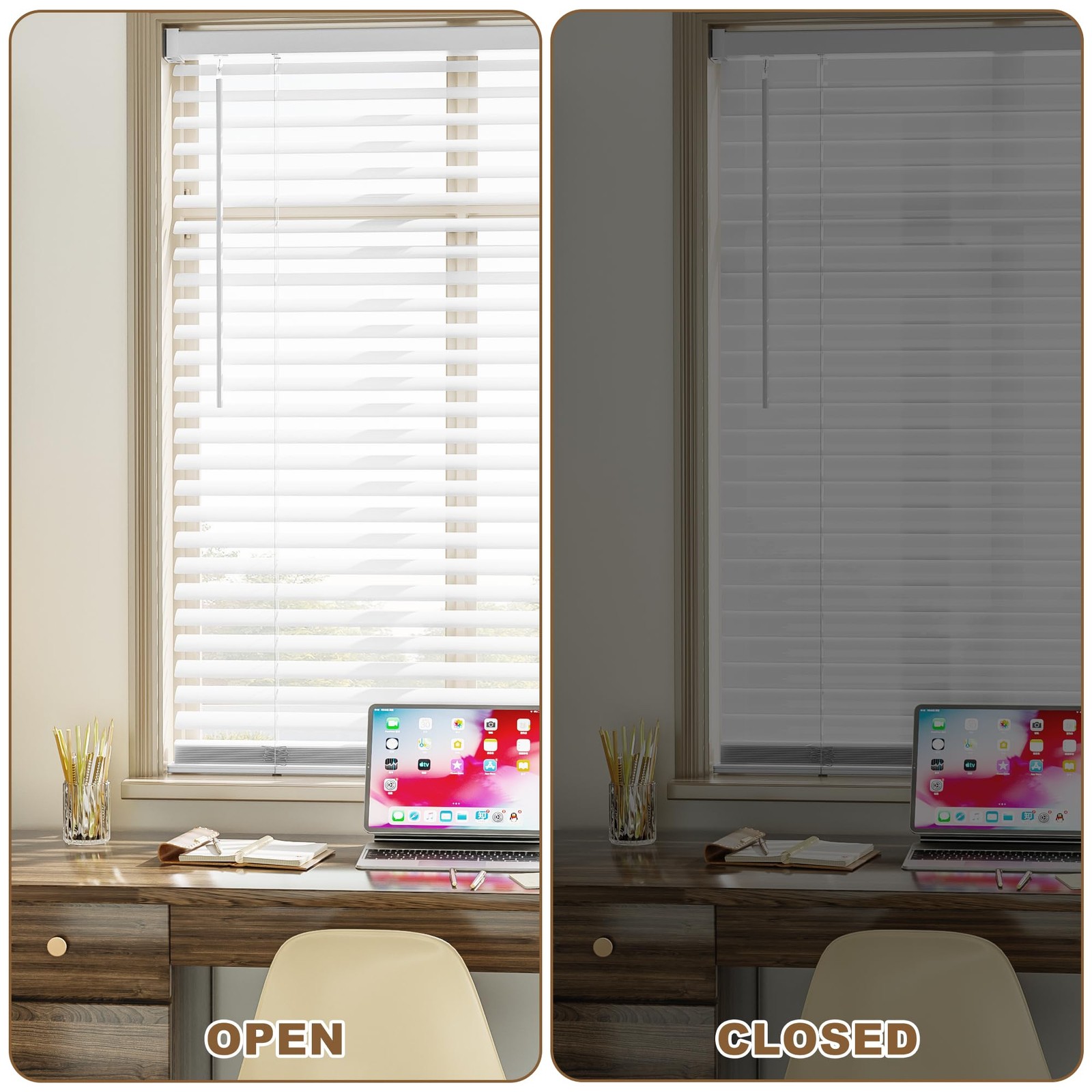 Window Blinds, 2” Cordless Blind for Indoor Windows, 35″ W X 64″ H Mini Blin…