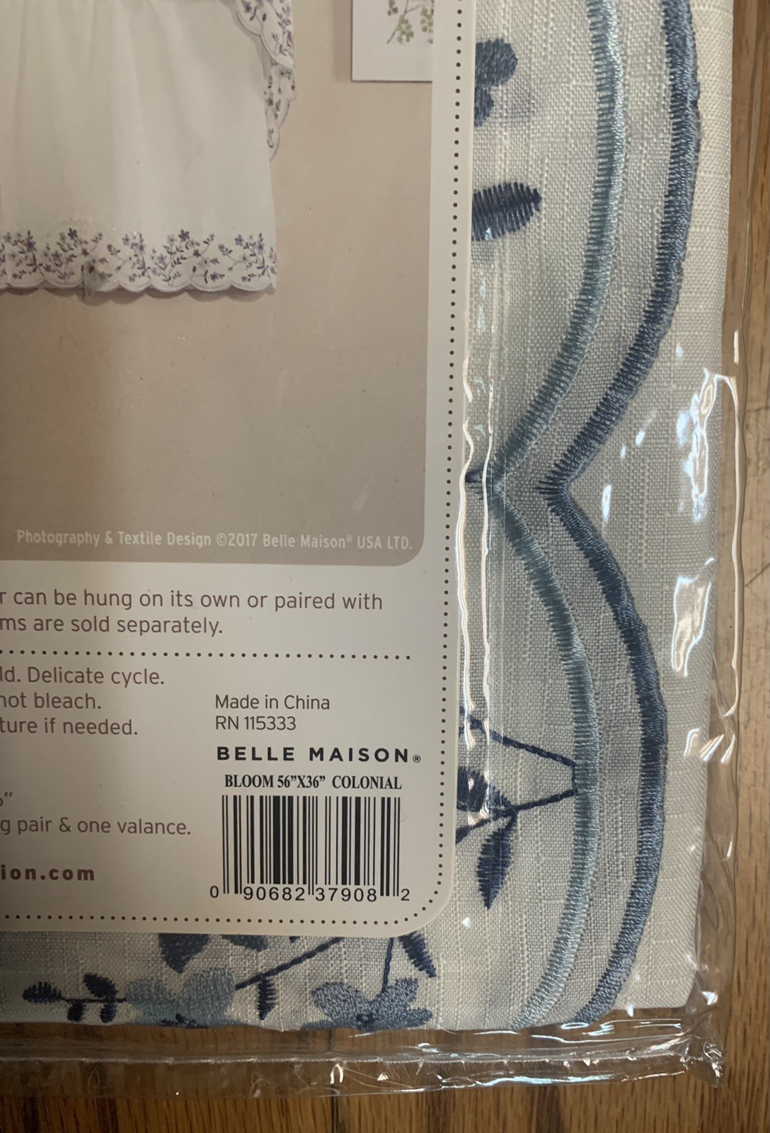 Belle Maison Bloom Renaissance Home Embroidered Tier Pair Blue White Floral 36″