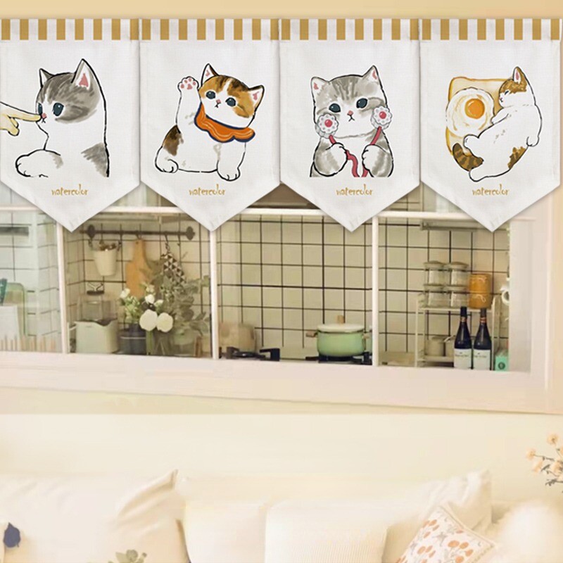 4x Japanese Cartoon Short Door Curtain Triangle Noren Valance Sushi Home Decor