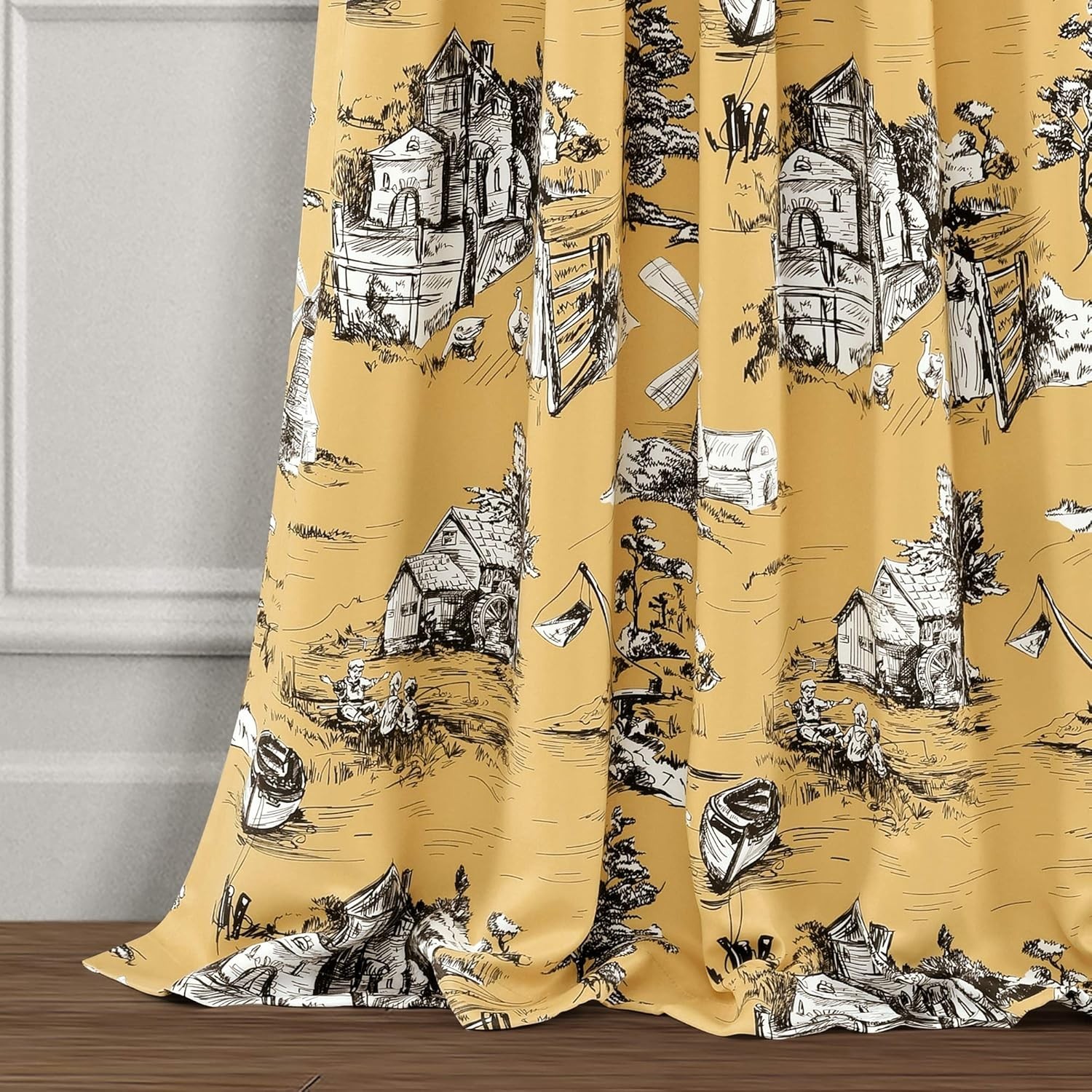 French Country Toile Light Filtering Window Curtain Panel Pair 52″ W x 84″ L