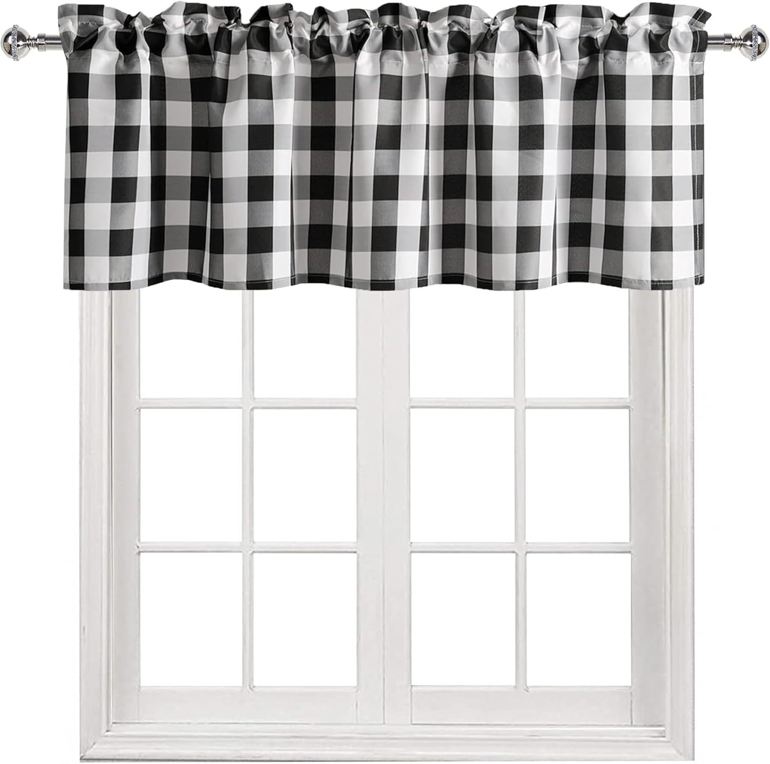 Buffalo Plaid Curtains Valances for Windows – Black and White Semi Sheer Checker