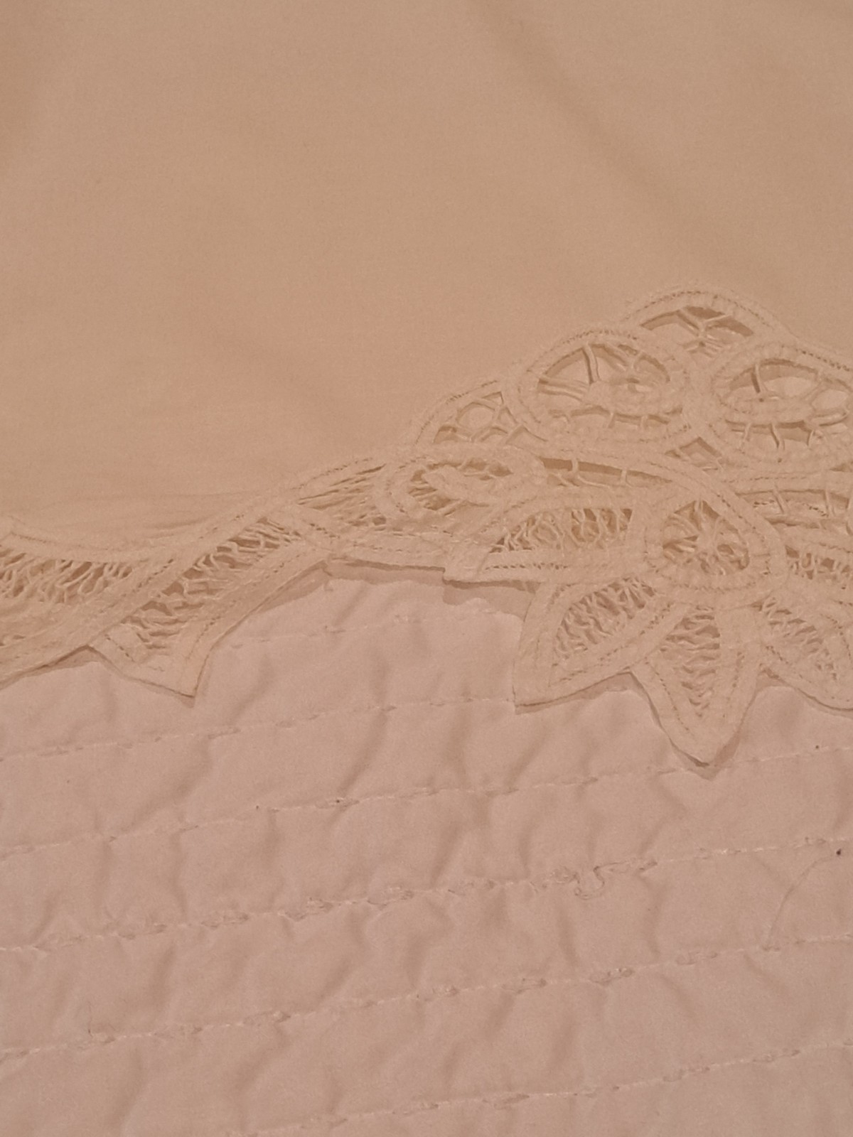 Set White Battenburg Lace Trim Window Curtain Valance Cotton Shabby Cottagecore+