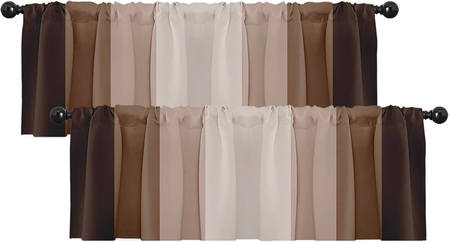 2 Pack Valances Window Treatments, Striped Neutral Brown Minimalist Beige Retro