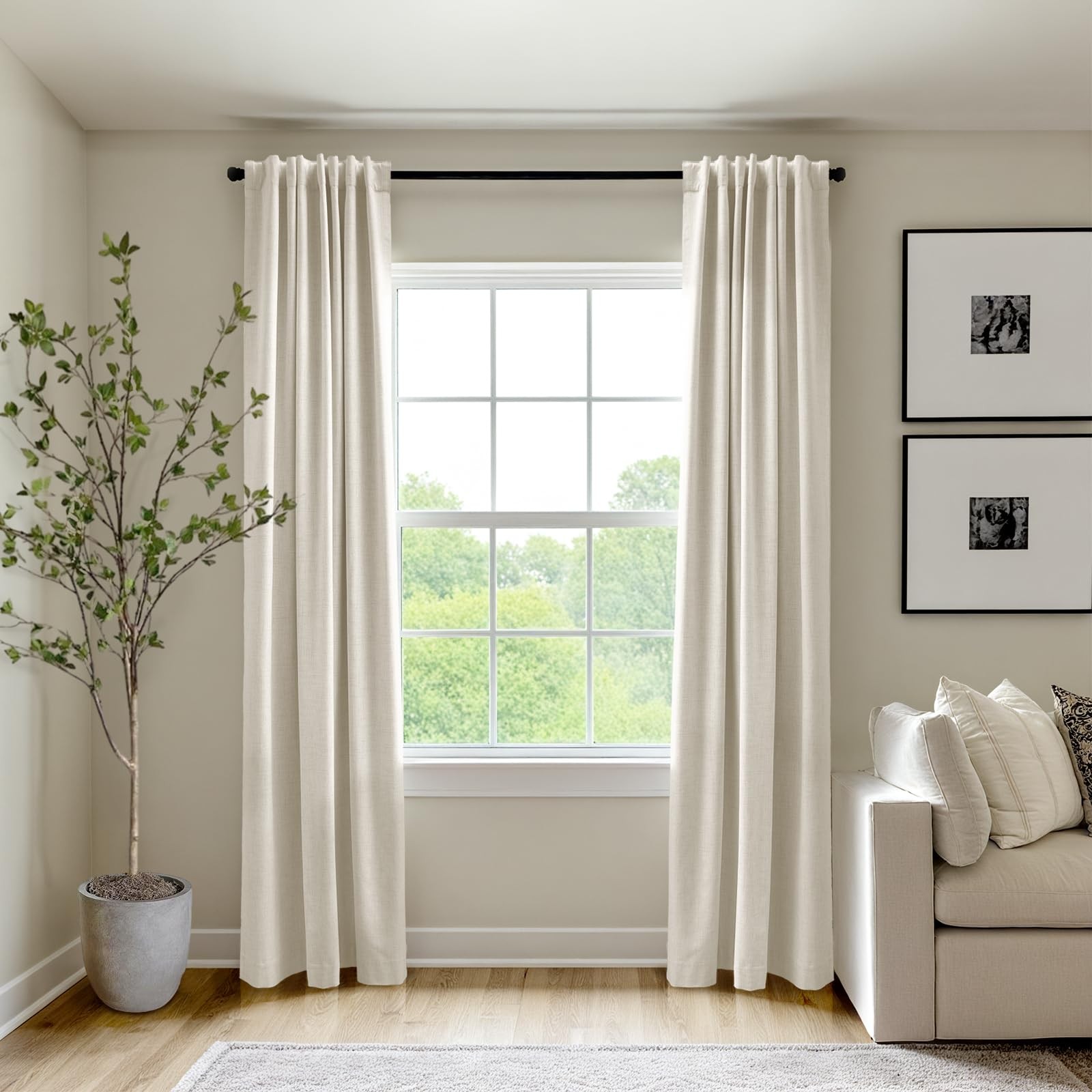 100% Blackout Shield Linen Blackout Curtains 120 Inches (10 ft) Long 2 Panels Se