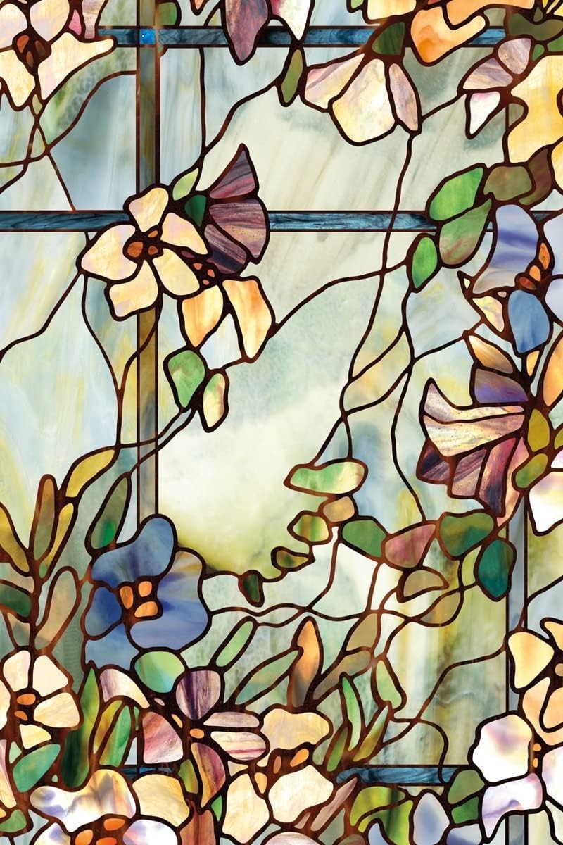 Privacy Window Film W/ Vibrant Colored Pattern Non-Adhesive