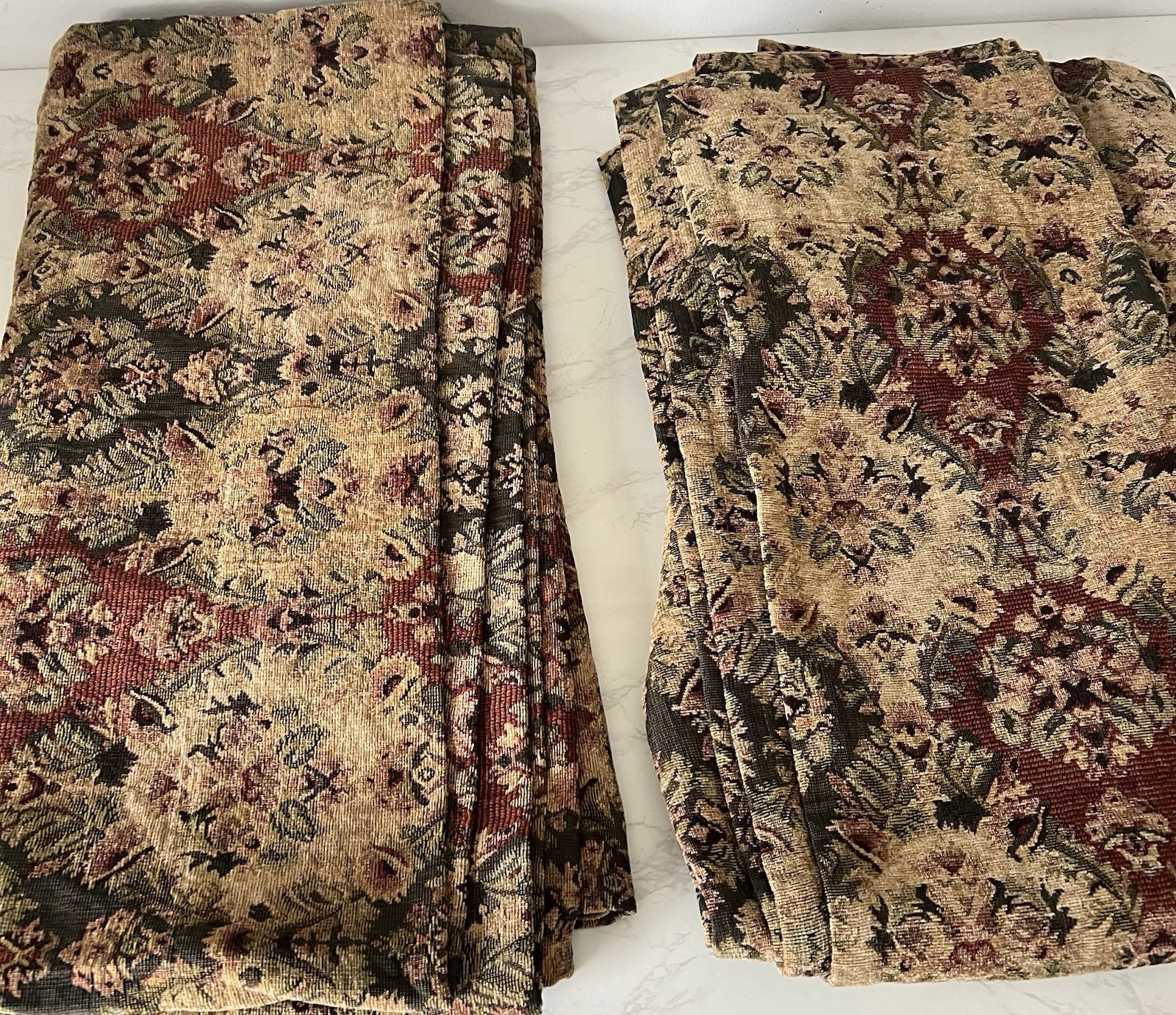 HEMPSTEAD 95″L Drapery Panels Tapestry Green Beige Burgundy tan Floral 2 pc new