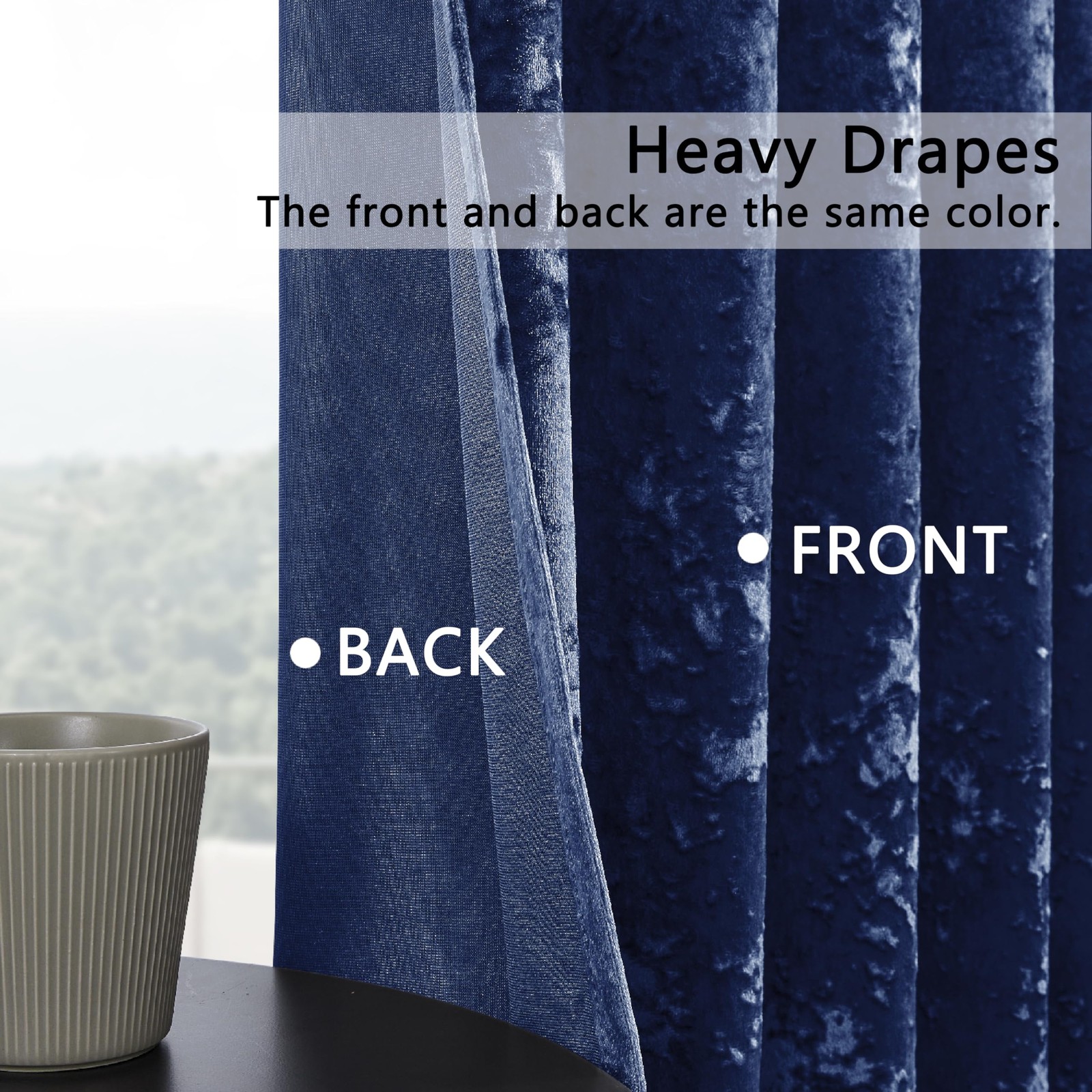 Smiletime Navy Blue Crushed Velvet Curtains 52X108Inch Rod Pocket Luxurious