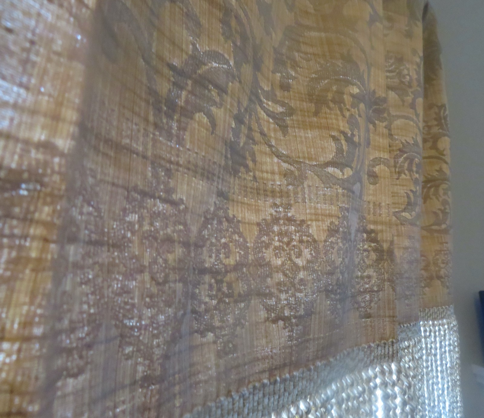 PERI Homeworks Collection Beige Damask Valance Elegant Tassel Trim India Vintage
