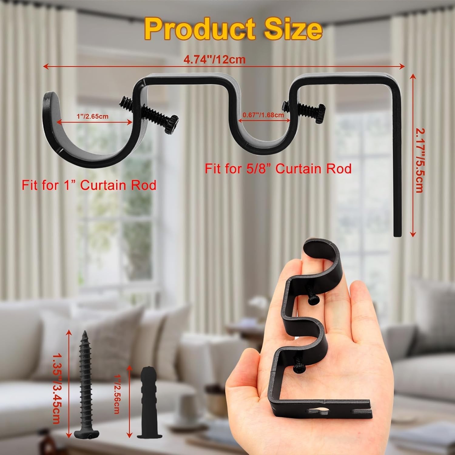 Double Curtain Rod Bracket,6 Pack Metal Curtain Rod Holders for Wall,Sturdy C…