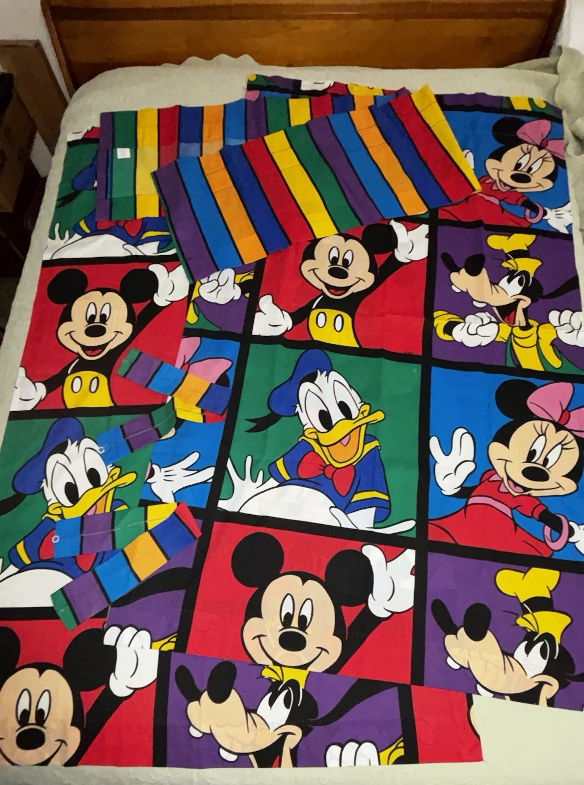 Vintage DISNEY Curtain Set 5 Pcs. 80×63 EXC Mickey Minnie Donald Goofy
