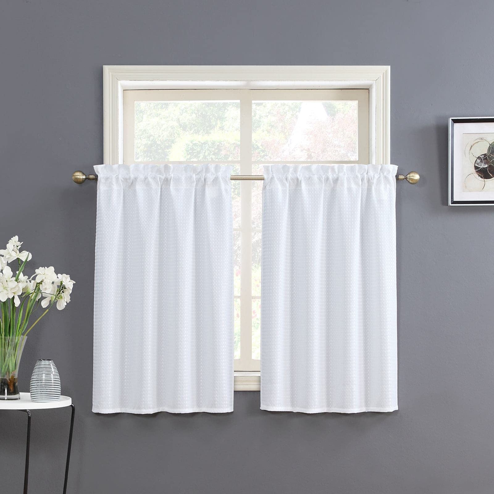 White Water Resistant Bathroom Window Curtain, Dot Waffle Textured Half Tier …
