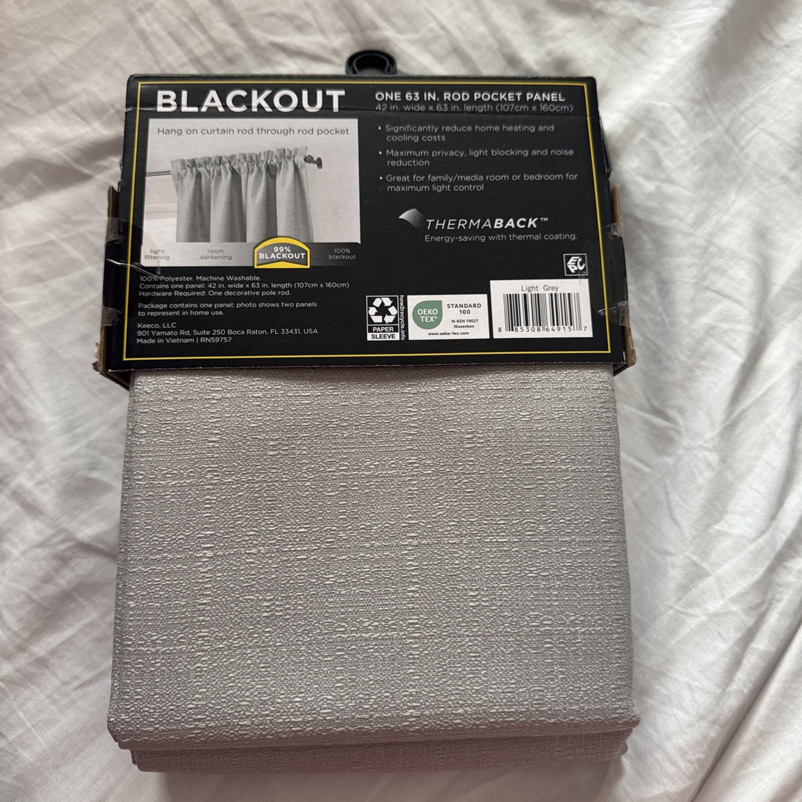 Eclipse Blackout Samara One 63” Rod Pocket Panel Lt Grey 1-Curtain 42”x63” 2Pack