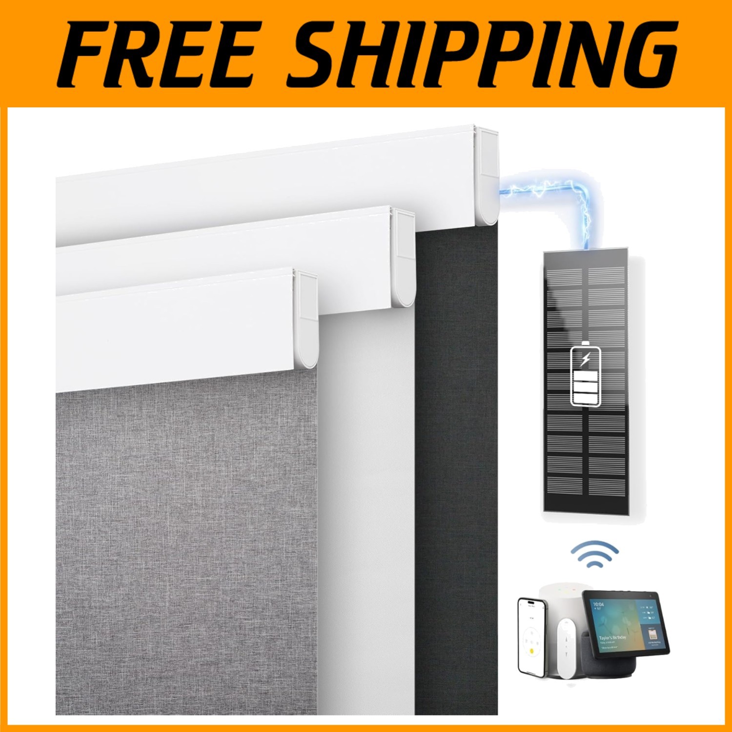 Smart Roller Shades + Solar Panel: Cordless & Remote Control`