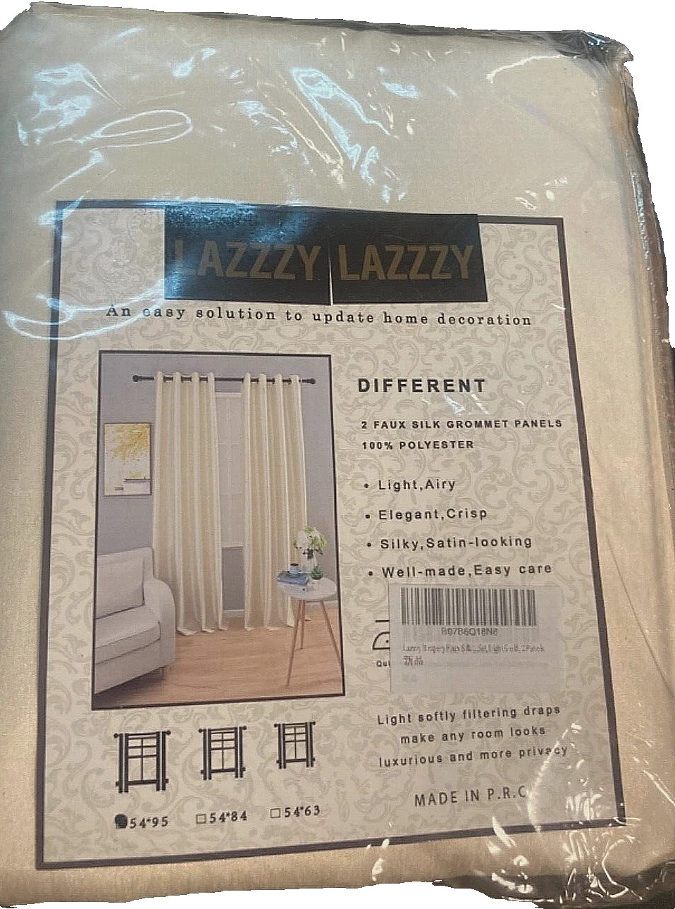 LAZZZY LIGHT GOLD FAUX SILK GROMMET Window Curtains 2 PANELS (W 54″ X L 95″).