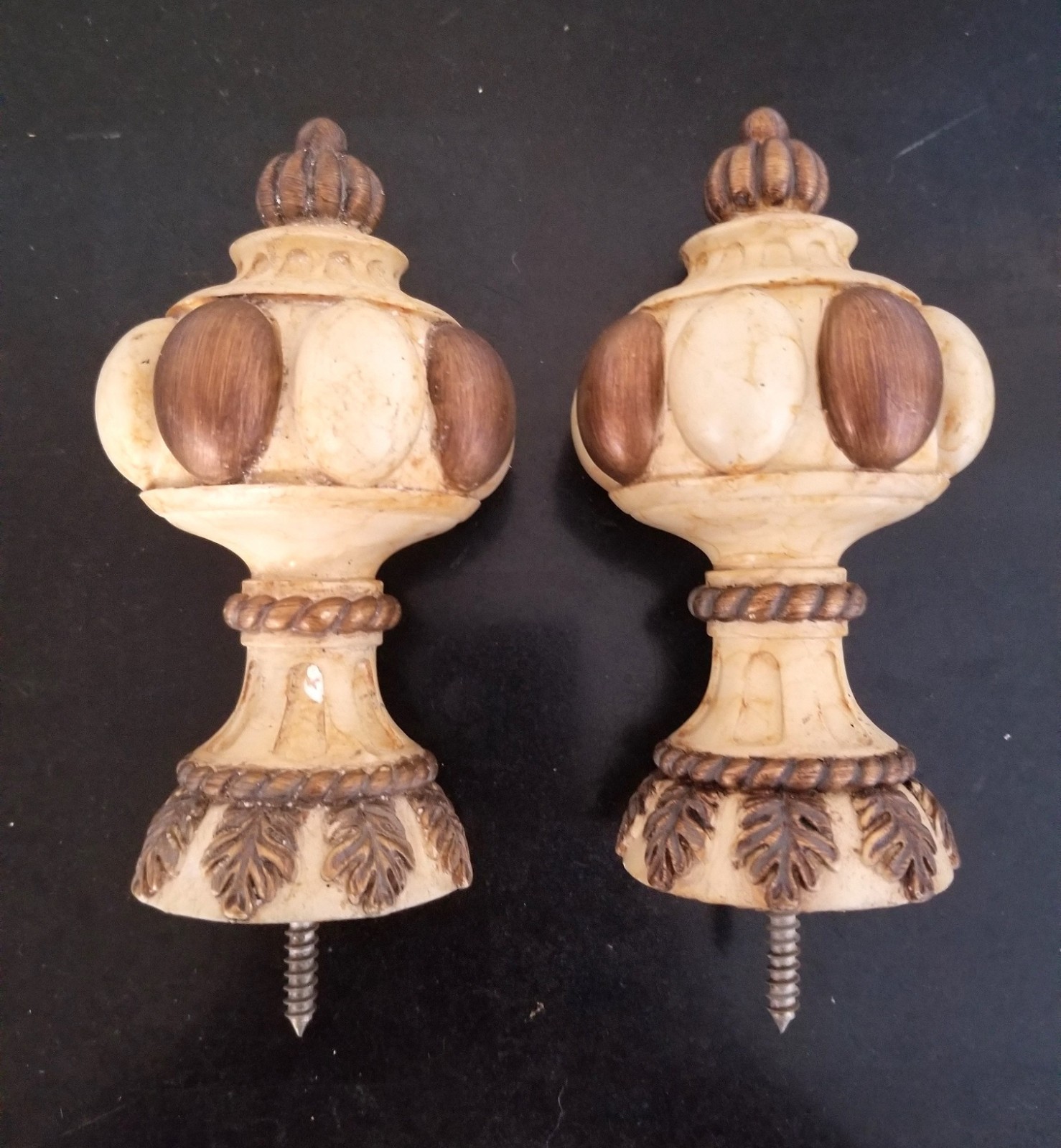 Two Pumpkin Shape Finals For 2″ Diameter wood Curtain Drapery Rod Pole
