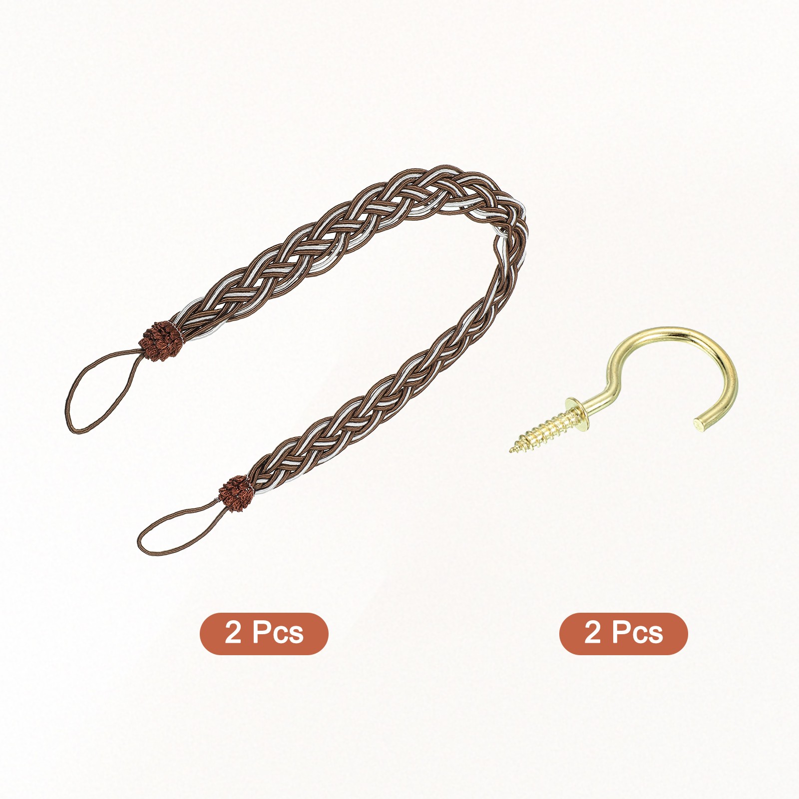2Pcs 58cm/23″ Curtain Tiebacks Braided Drapery Holdback Holder Dark Brown]
