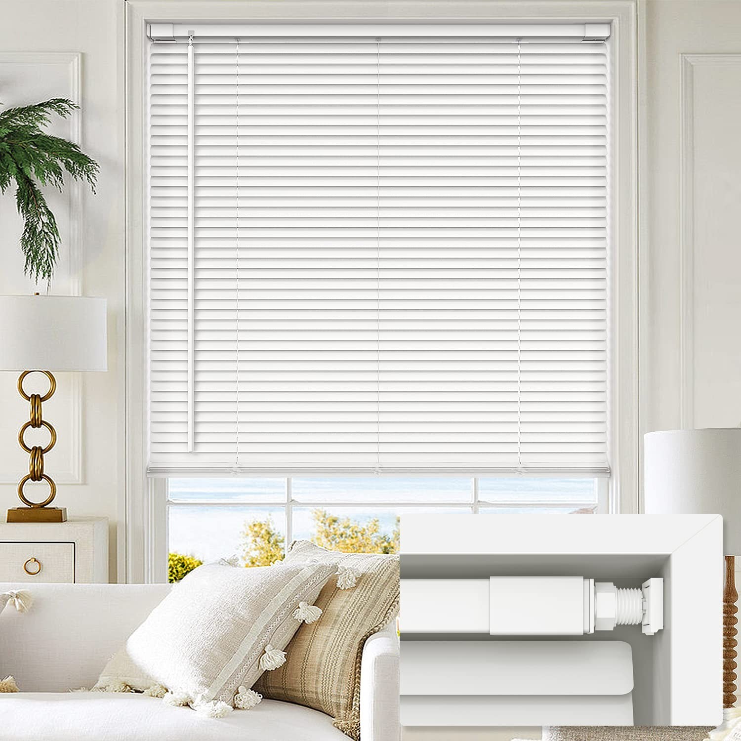 LazBlinds 27×64 Cordless No Drill Mini Blinds White Light Filtering Vinyl