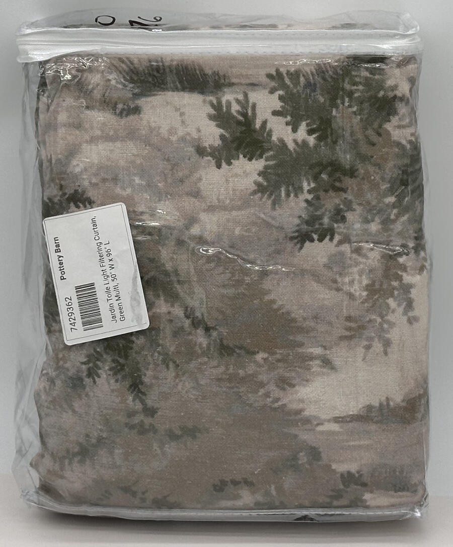 Pottery Barn Jardin Toile Cotton Lined Drape Curtain (1) ~ 50 x 96 ~ Green Multi