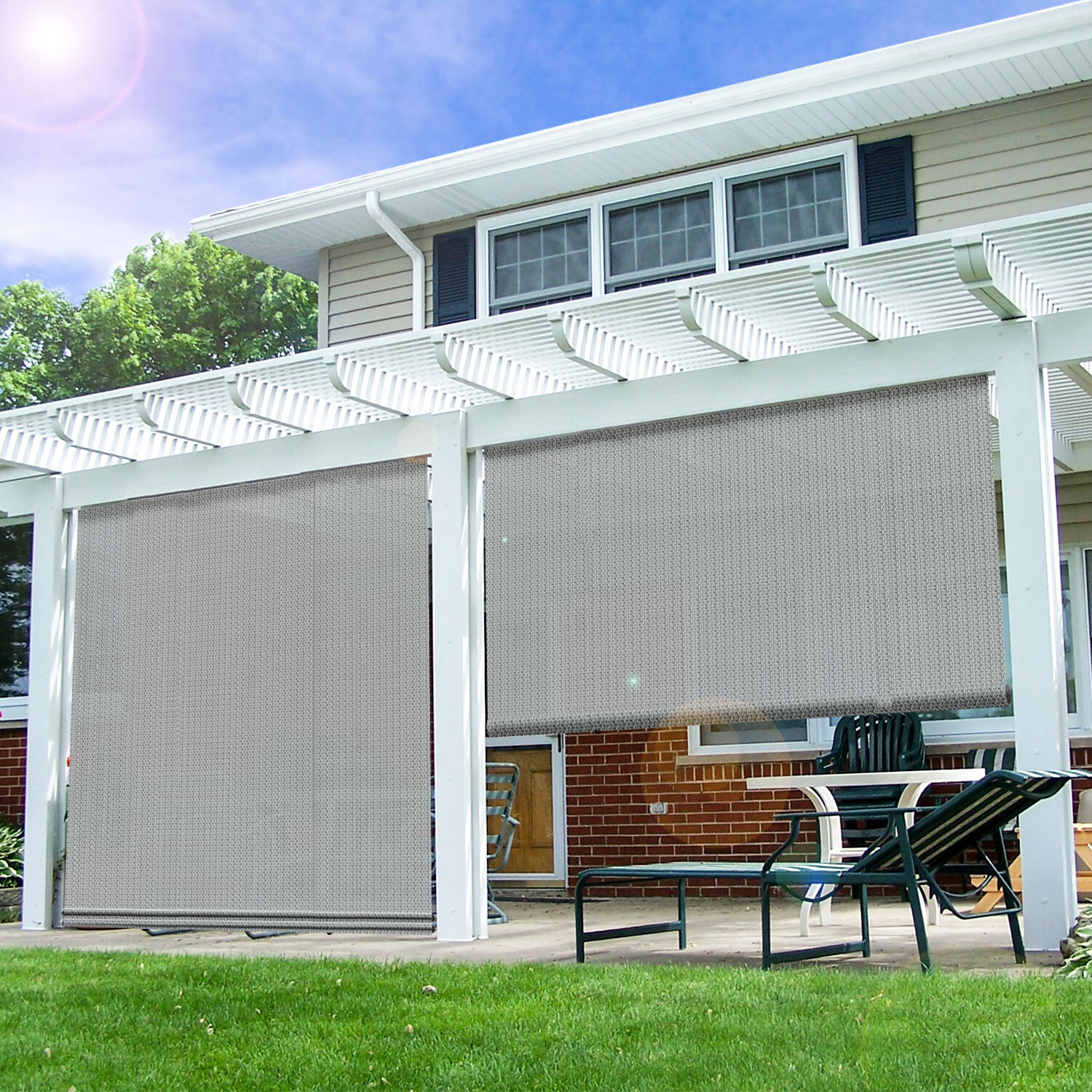 Roller up Shade Roller Shade Light Filtering Gazebo Porch Garden Outdoor Gray