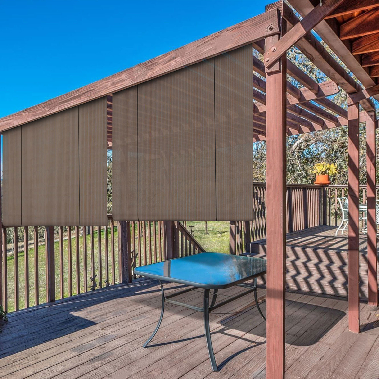 Brown Roll up Shade Roller Curtain For Patio Porch Pergola Balcony Yard Outdoor